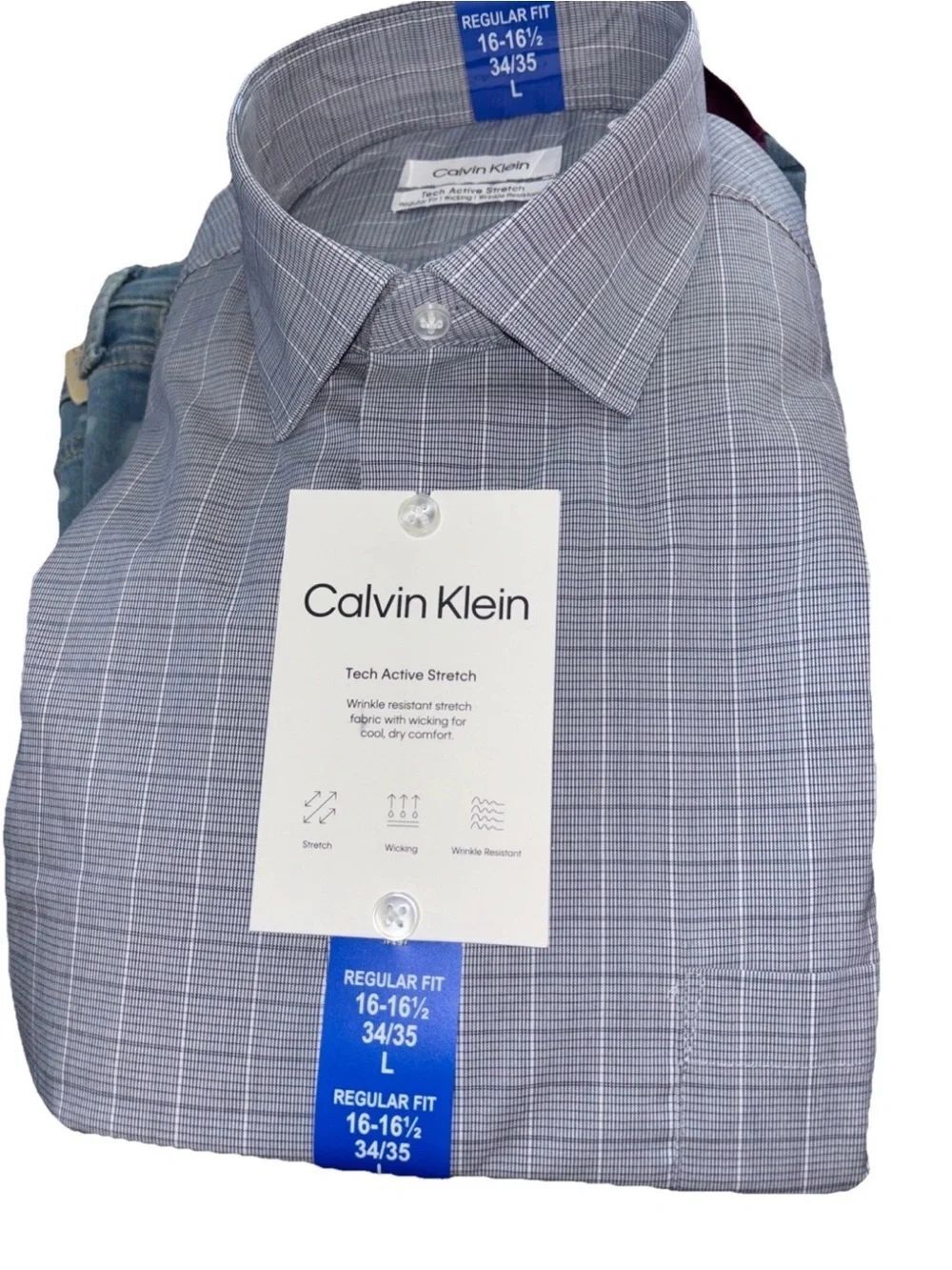 Calvin Klein Men’s Light Blue Micro-Check Stretch Dress Shirt